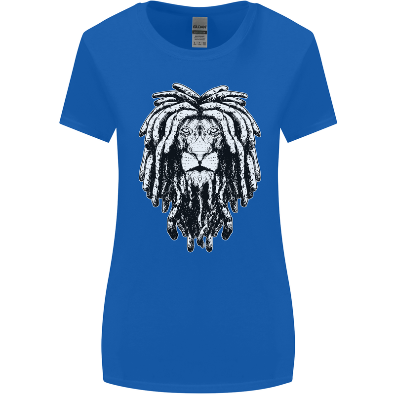 A Rasta Lion With Dreadlocks Jamaica Reggae Womens Wider Cut T-Shirt Royal Blue