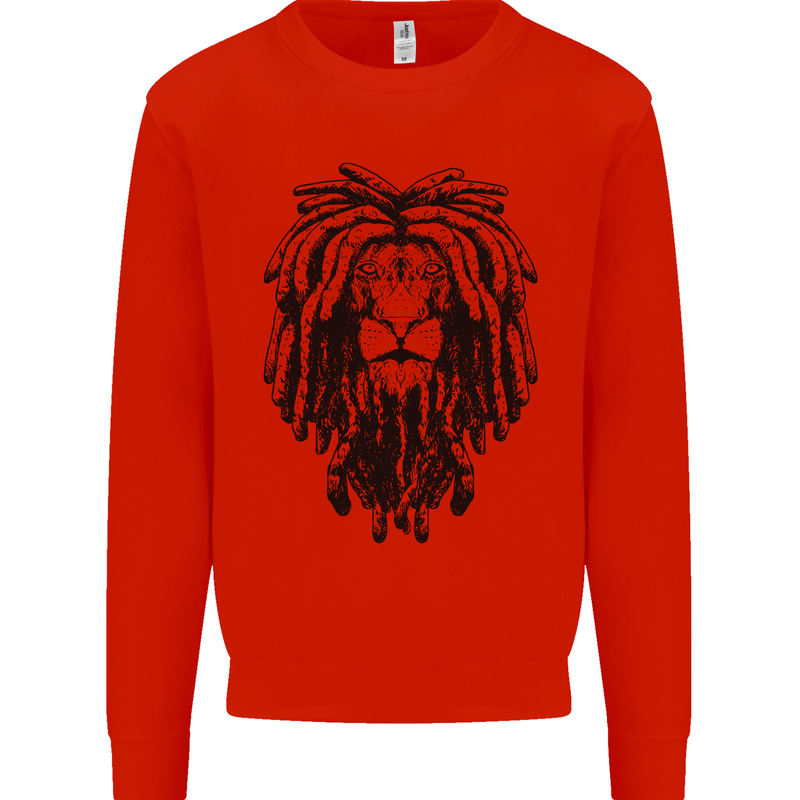 A Rasta Lion With Dreadlocks Jamaican Reggae Kids Sweatshirt Jumper Bright Red