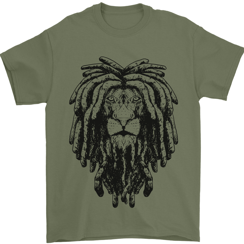 A Rasta Lion With Dreadlocks Jamaican Reggae Mens T-Shirt 100% Cotton Military Green