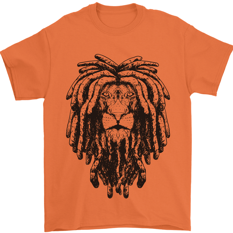 A Rasta Lion With Dreadlocks Jamaican Reggae Mens T-Shirt 100% Cotton Orange