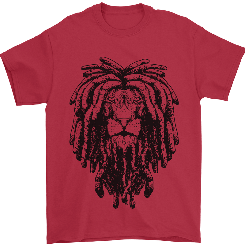 A Rasta Lion With Dreadlocks Jamaican Reggae Mens T-Shirt 100% Cotton Red