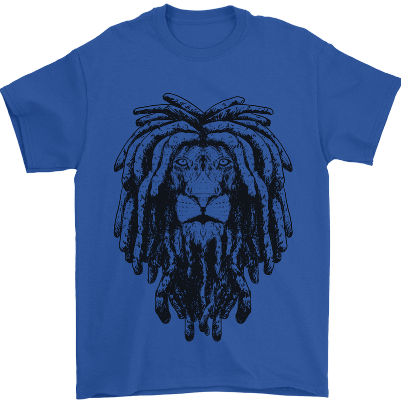 A Rasta Lion With Dreadlocks Jamaican Reggae Mens T-Shirt 100% Cotton Royal Blue