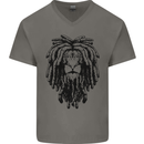 A Rasta Lion With Dreadlocks Jamaican Reggae Mens V-Neck Cotton T-Shirt Charcoal