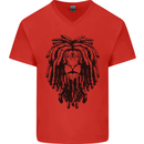 A Rasta Lion With Dreadlocks Jamaican Reggae Mens V-Neck Cotton T-Shirt Red