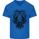 A Rasta Lion With Dreadlocks Jamaican Reggae Mens V-Neck Cotton T-Shirt Royal Blue