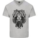 A Rasta Lion With Dreadlocks Jamaican Reggae Mens V-Neck Cotton T-Shirt Sports Grey