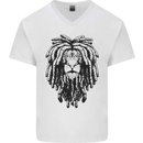 A Rasta Lion With Dreadlocks Jamaican Reggae Mens V-Neck Cotton T-Shirt White