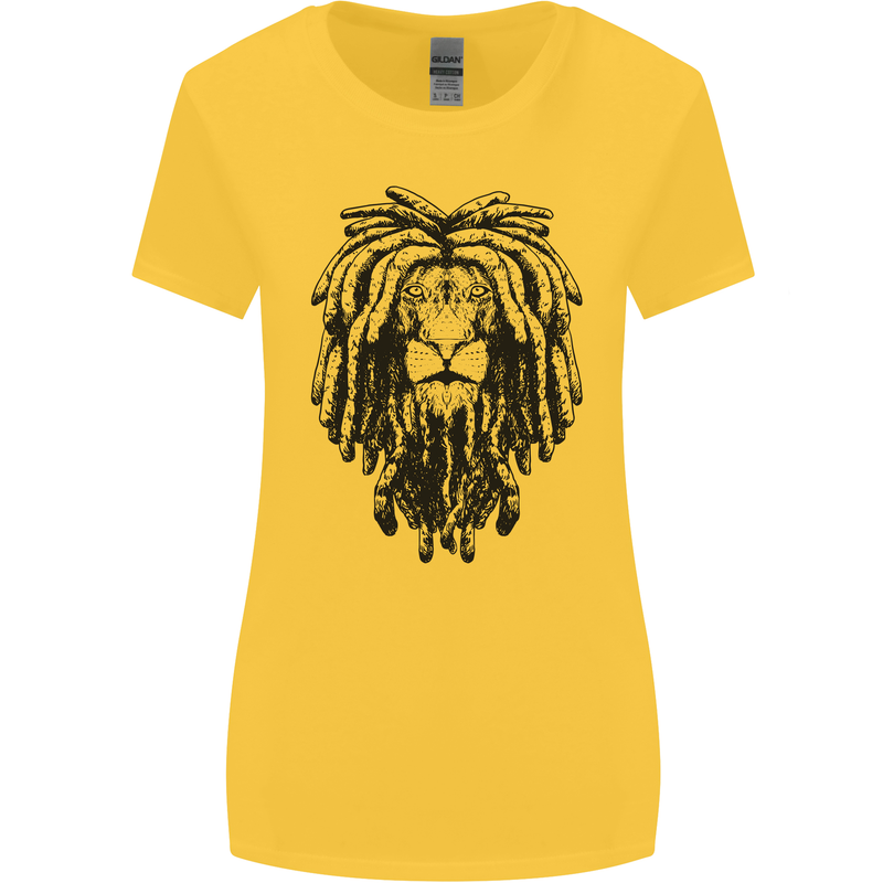 A Rasta Lion With Dreadlocks Jamaican Reggae Womens Wider Cut T-Shirt Yellow