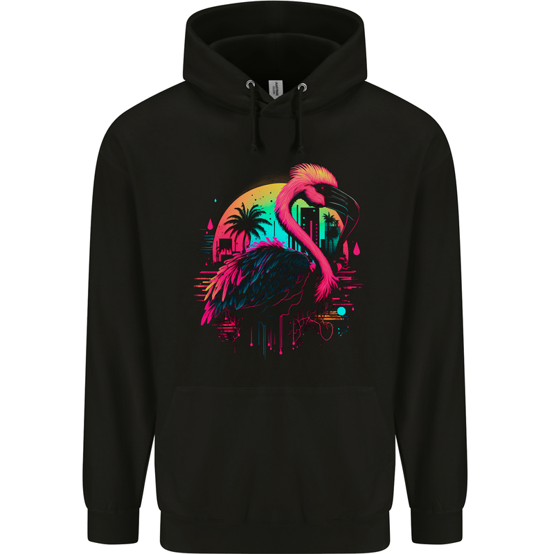 A Retro Flamingo Childrens Kids Hoodie Black
