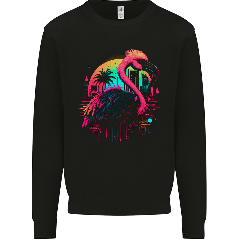A Retro Flamingo Kids Sweatshirt Jumper Black