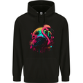 A Retro Flamingo Mens 80% Cotton Hoodie Black