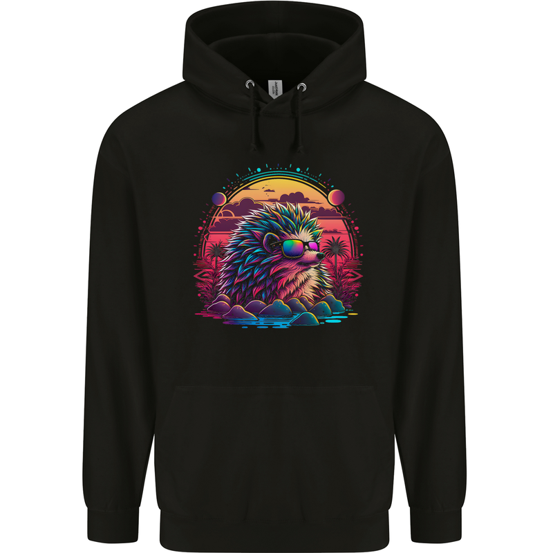 A Retro Hedgehog Mens 80% Cotton Hoodie Black