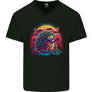A Retro Hedgehog Mens V-Neck Cotton T-Shirt Black