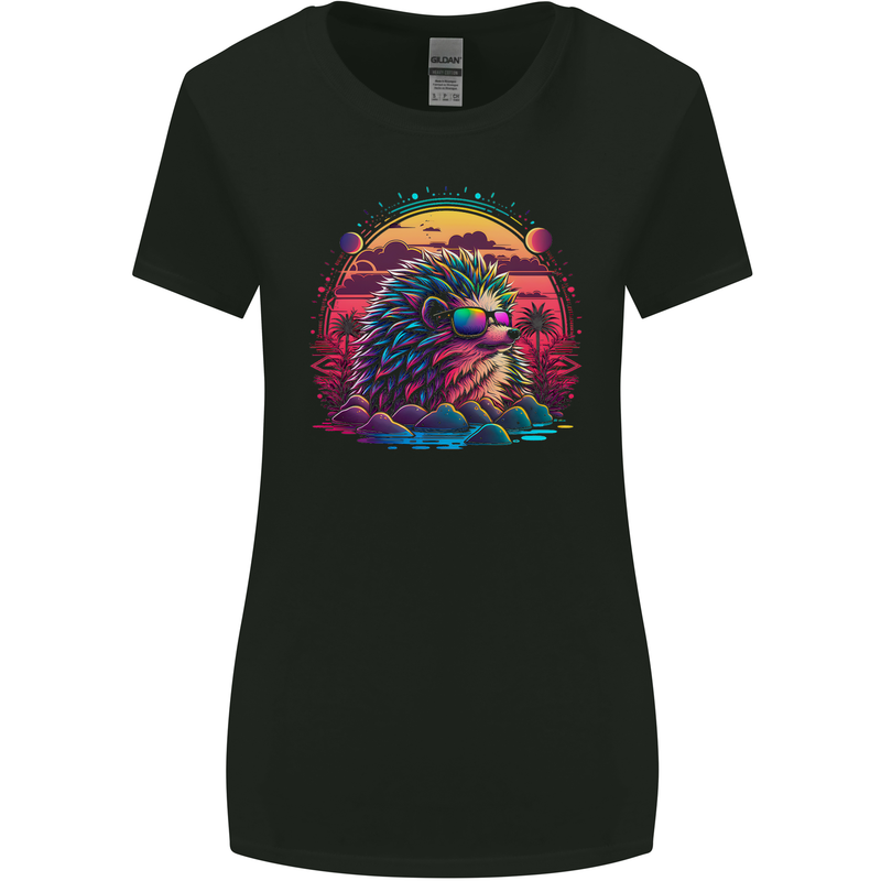 A Retro Hedgehog Womens Wider Cut T-Shirt Black