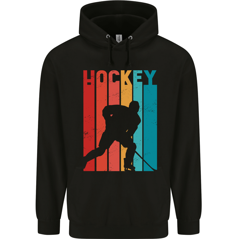 A Retro Ice Hockey Player Childrens Kids Hoodie Black
