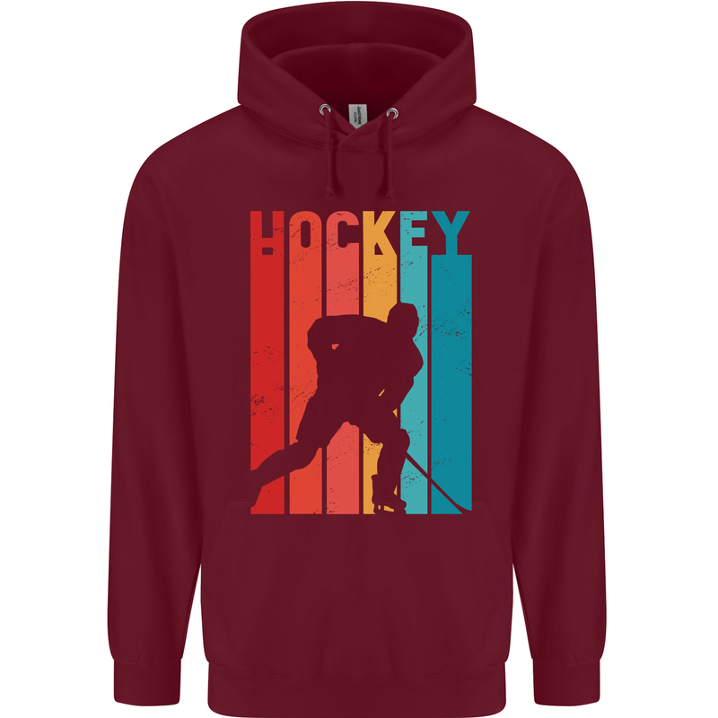 A Retro Ice Hockey Player Childrens Kids Hoodie Maroon