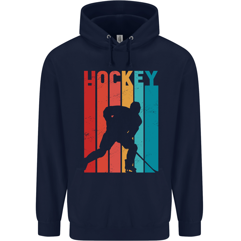 A Retro Ice Hockey Player Childrens Kids Hoodie Navy Blue