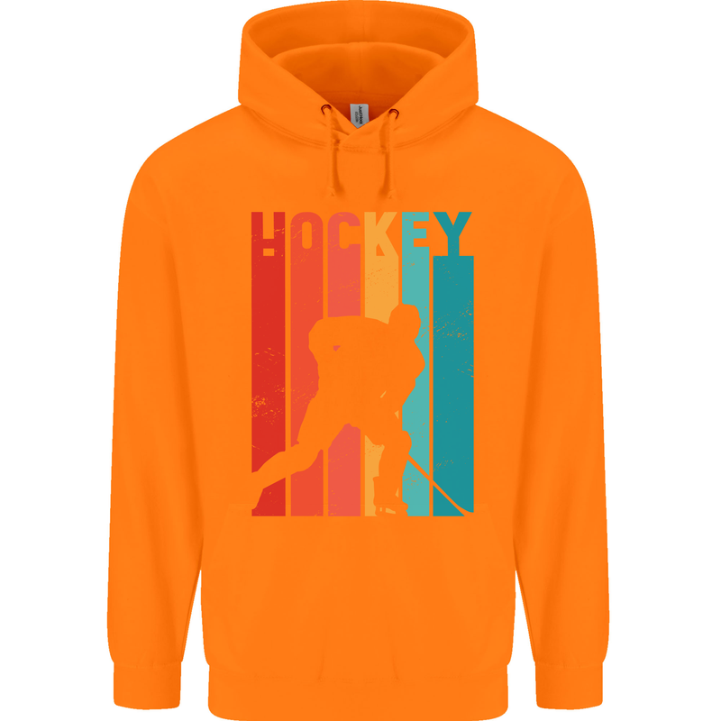 A Retro Ice Hockey Player Childrens Kids Hoodie Orange