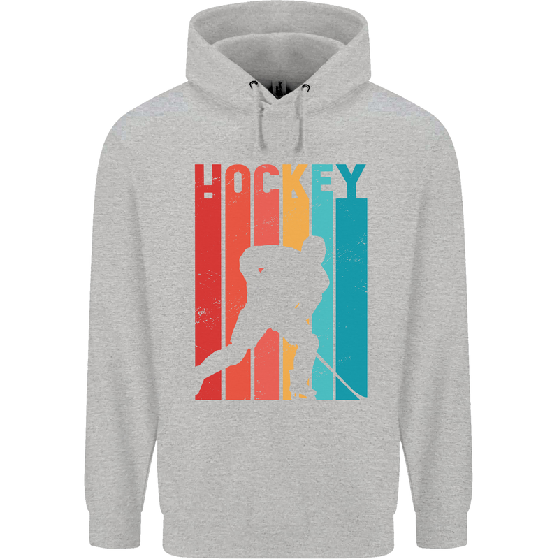 A Retro Ice Hockey Player Childrens Kids Hoodie Sports Grey