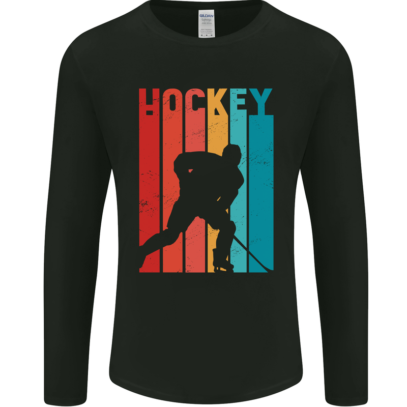 A Retro Ice Hockey Player Mens Long Sleeve T-Shirt Black