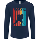 A Retro Ice Hockey Player Mens Long Sleeve T-Shirt Navy Blue