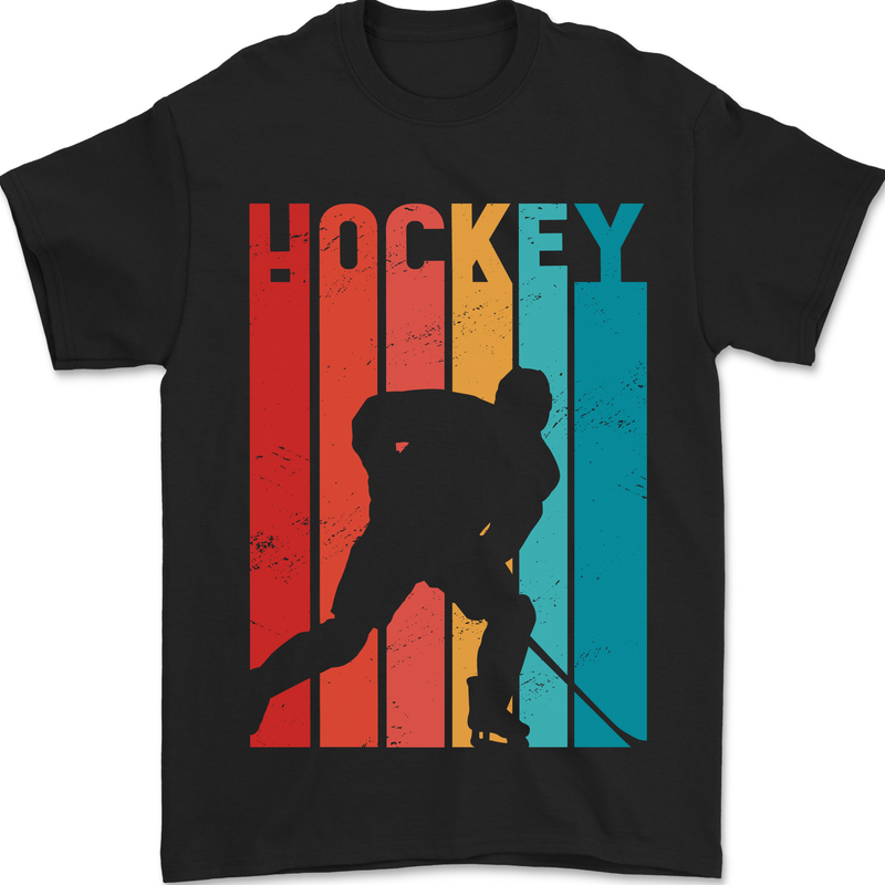 A Retro Ice Hockey Player Mens T-Shirt 100% Cotton Black
