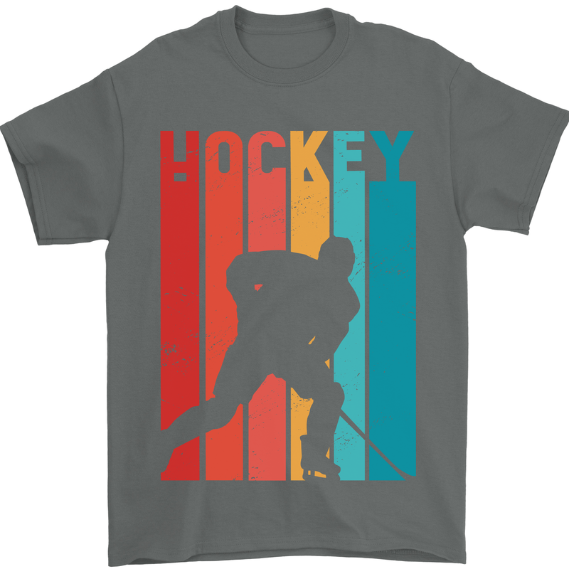 A Retro Ice Hockey Player Mens T-Shirt 100% Cotton Charcoal