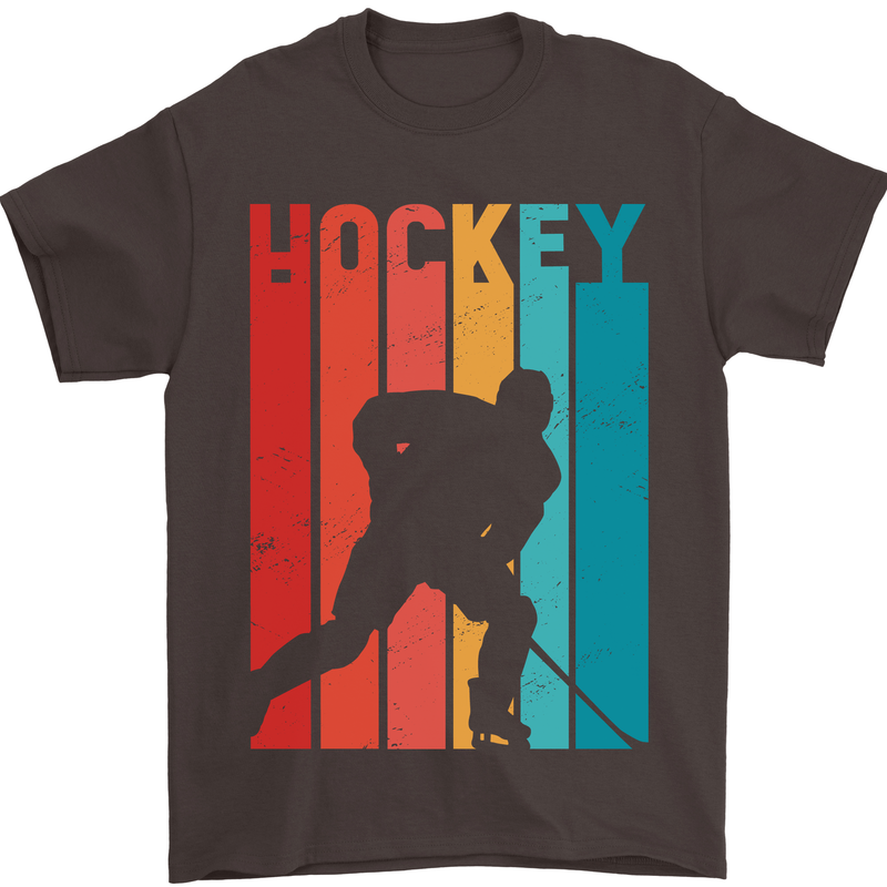 A Retro Ice Hockey Player Mens T-Shirt 100% Cotton Dark Chocolate