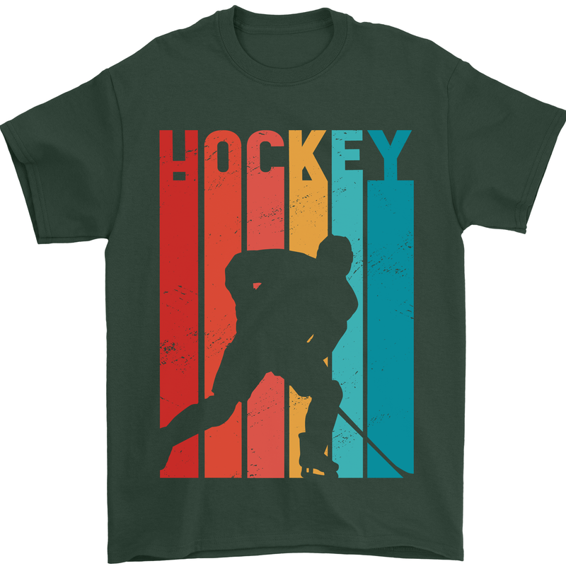 A Retro Ice Hockey Player Mens T-Shirt 100% Cotton Forest Green