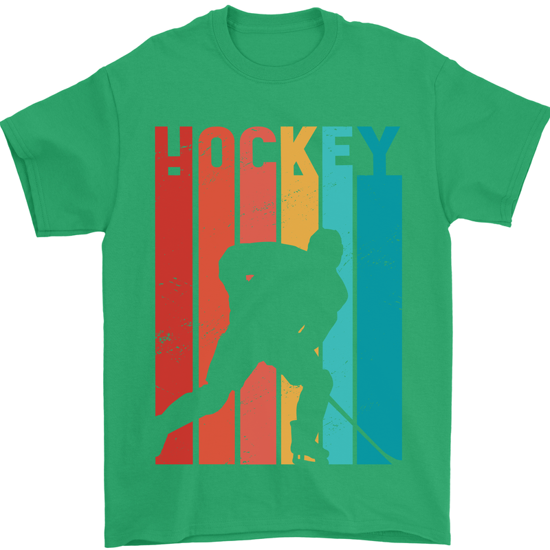 A Retro Ice Hockey Player Mens T-Shirt 100% Cotton Irish Green