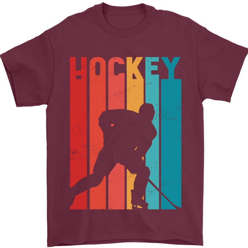 A Retro Ice Hockey Player Mens T-Shirt 100% Cotton Maroon
