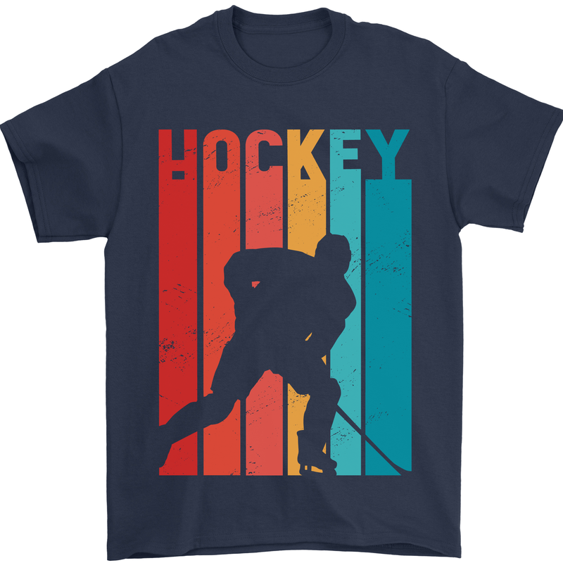 A Retro Ice Hockey Player Mens T-Shirt 100% Cotton Navy Blue