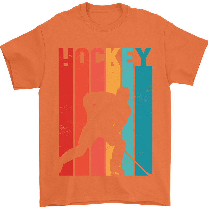 A Retro Ice Hockey Player Mens T-Shirt 100% Cotton Orange