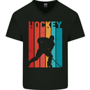 A Retro Ice Hockey Player Mens V-Neck Cotton T-Shirt Black