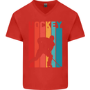 A Retro Ice Hockey Player Mens V-Neck Cotton T-Shirt Red