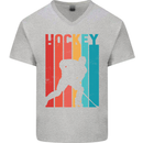 A Retro Ice Hockey Player Mens V-Neck Cotton T-Shirt Sports Grey