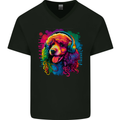 A Retro Poodle Dog Mens V-Neck Cotton T-Shirt Black