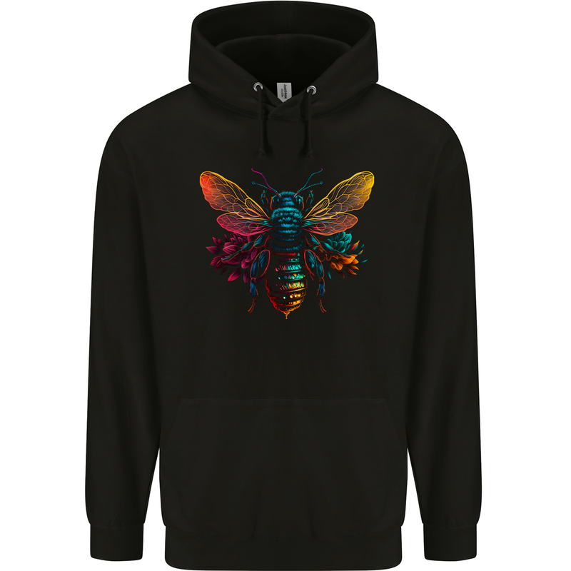 A Retrowave Bee Childrens Kids Hoodie Black