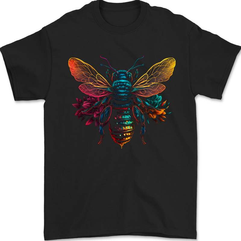 A Retrowave Bee Mens T-Shirt 100% Cotton Black