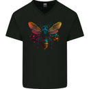 A Retrowave Bee Mens V-Neck Cotton T-Shirt Black