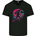 A Retrowave Football Player Soccer Mens V-Neck Cotton T-Shirt Black