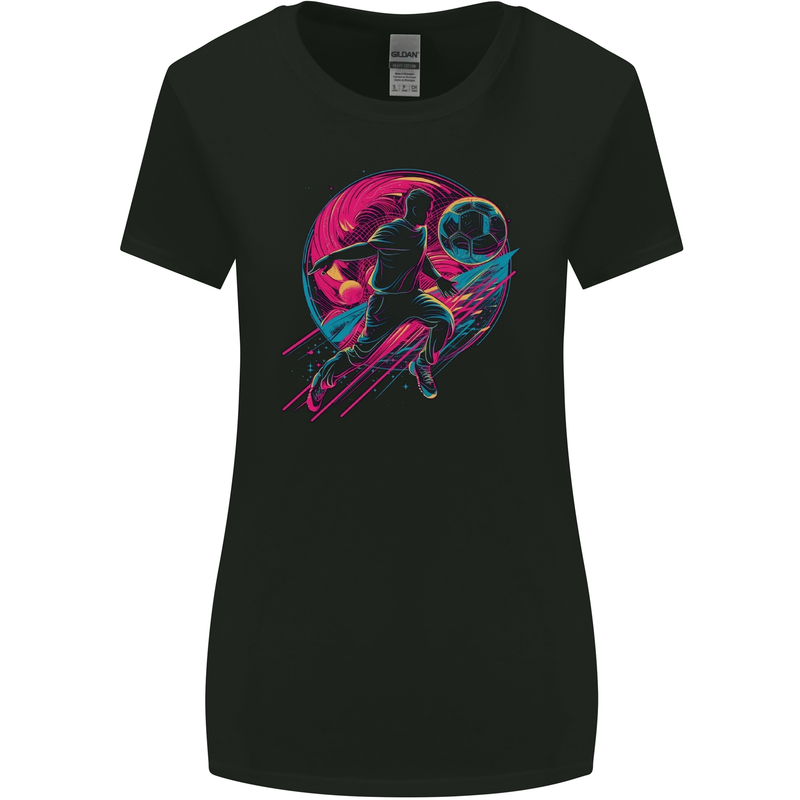 A Retrowave Football Player Soccer Womens Wider Cut T-Shirt Black