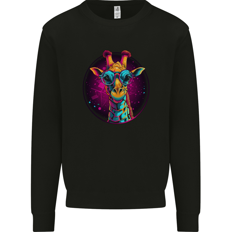 A Retrowave Giraffe Kids Sweatshirt Jumper Black