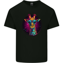 A Retrowave Giraffe Mens Cotton T-Shirt Tee Top Black