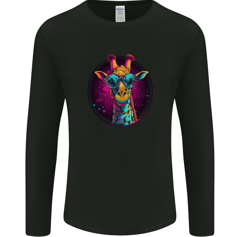 A Retrowave Giraffe Mens Long Sleeve T-Shirt Black