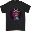 A Retrowave Giraffe Mens T-Shirt 100% Cotton Black