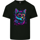 A Retrowave Husky Dog Kids T-Shirt Childrens Black