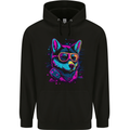 A Retrowave Husky Dog Mens 80% Cotton Hoodie Black