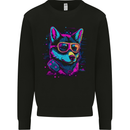 A Retrowave Husky Dog Mens Sweatshirt Jumper Black