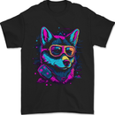 A Retrowave Husky Dog Mens T-Shirt 100% Cotton Black